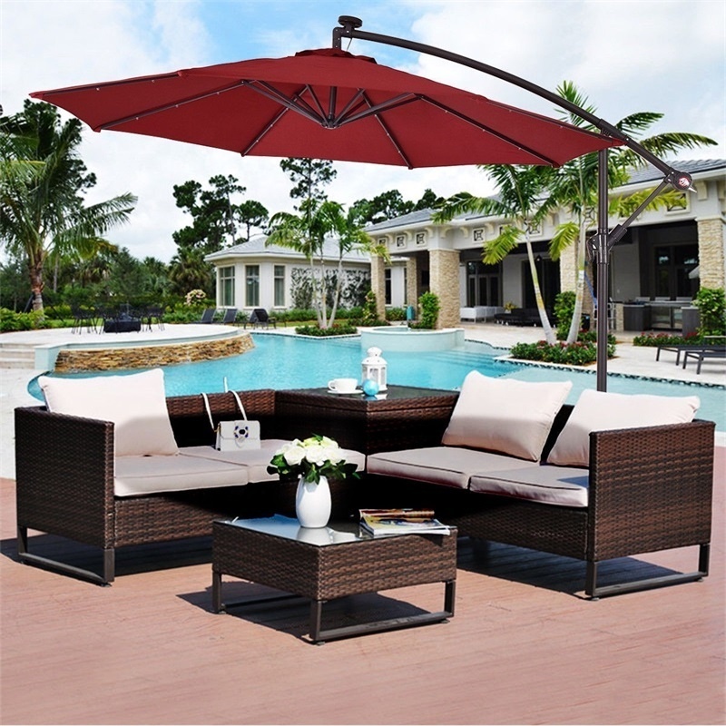 Cantilever Beige Patio Double Side Market Water Parasol Outdoor Full Size Furniture Large Outdoor Led Garden Umbrella