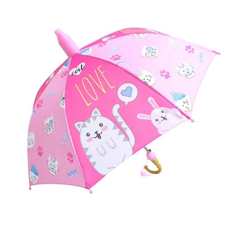 Kid Rain Coat/umbrella Stick Digital Long Handle Pastel 8 Rib Straight Umbrella With Bag