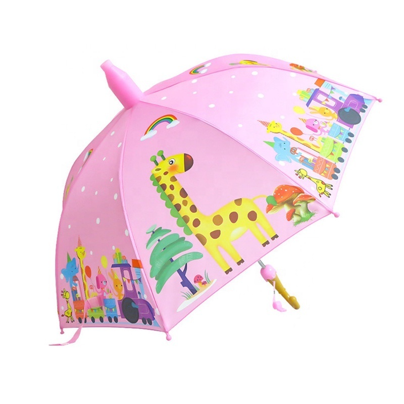 Kid Rain Coat/umbrella Stick Digital Long Handle Pastel 8 Rib Straight Umbrella With Bag