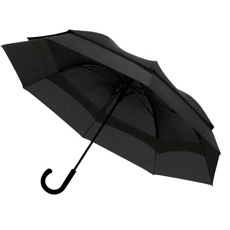 New Design Cheap Automatic Open Yellow And Black Full Fiber Frame Special Large Size Extend Umbrella With Custom Logo Print Ad