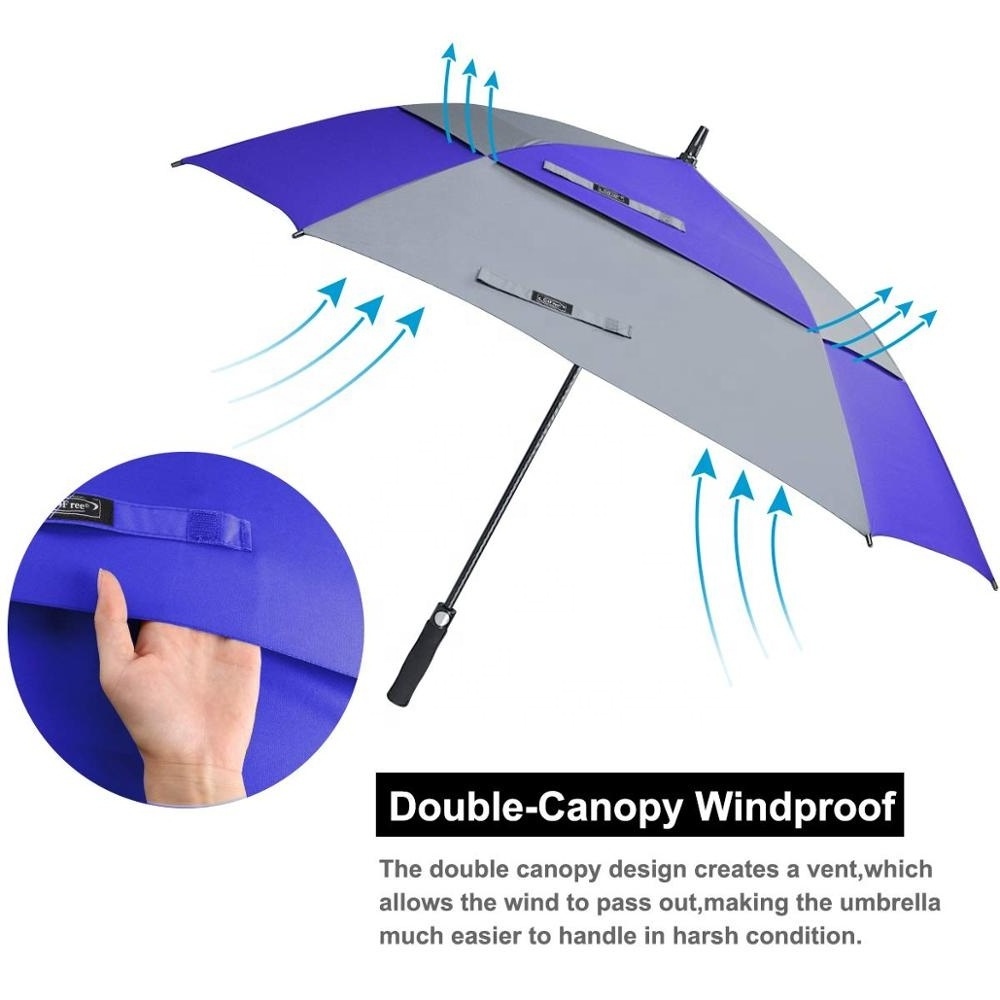 Extra Large Golf Umbrella Double Canopy Vented Square Umbrella Windproof Automatic Open 62 Inch Oversize Stick Umbrella For Men