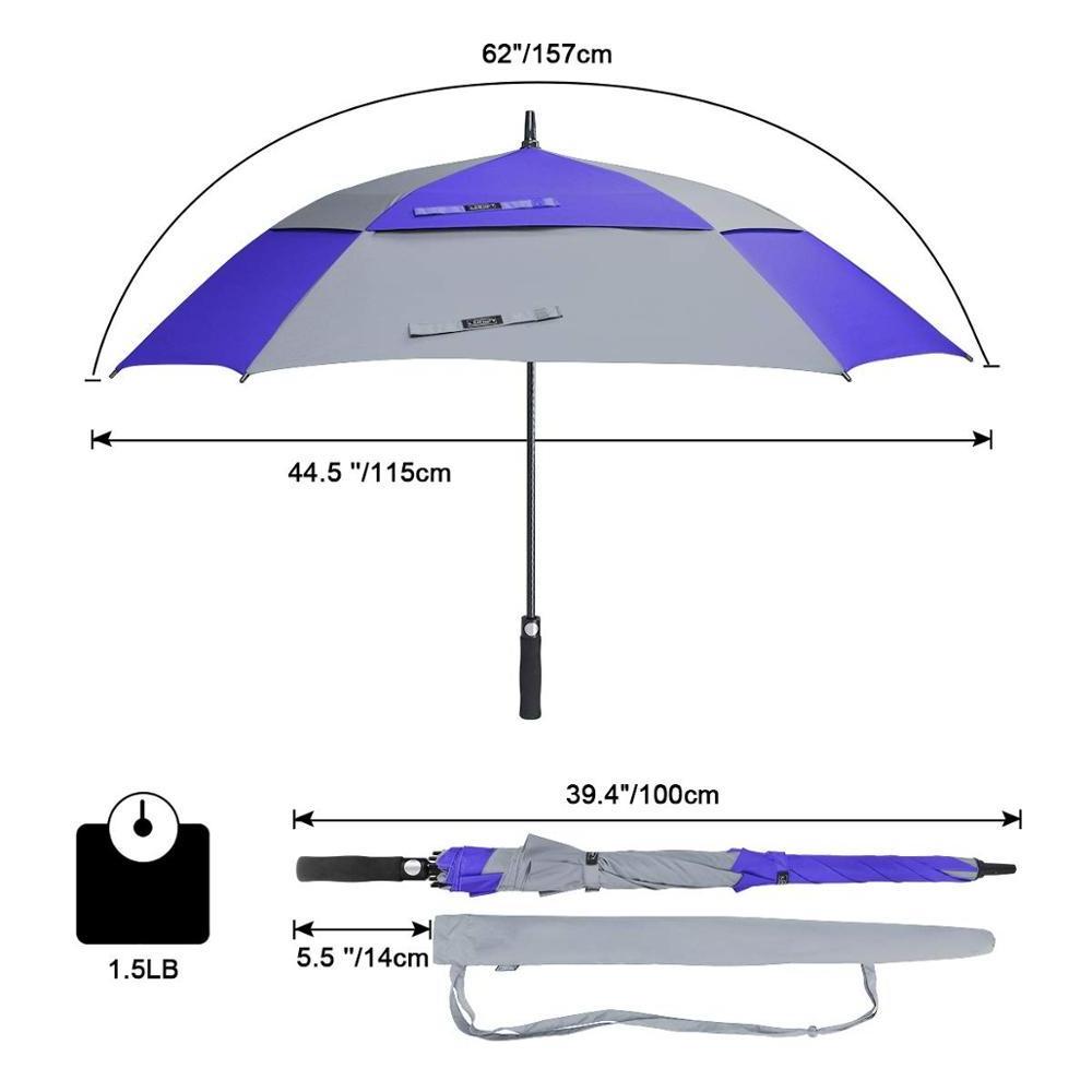 Extra Large Golf Umbrella Double Canopy Vented Square Umbrella Windproof Automatic Open 62 Inch Oversize Stick Umbrella For Men