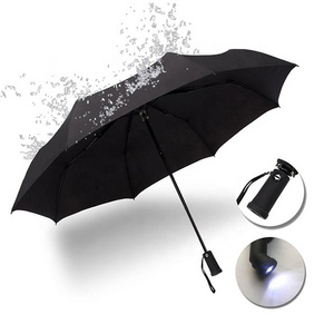 New Safety Reflective Led Flashlight Business 3 Fold Umbrella High-end Automatic Umbrella