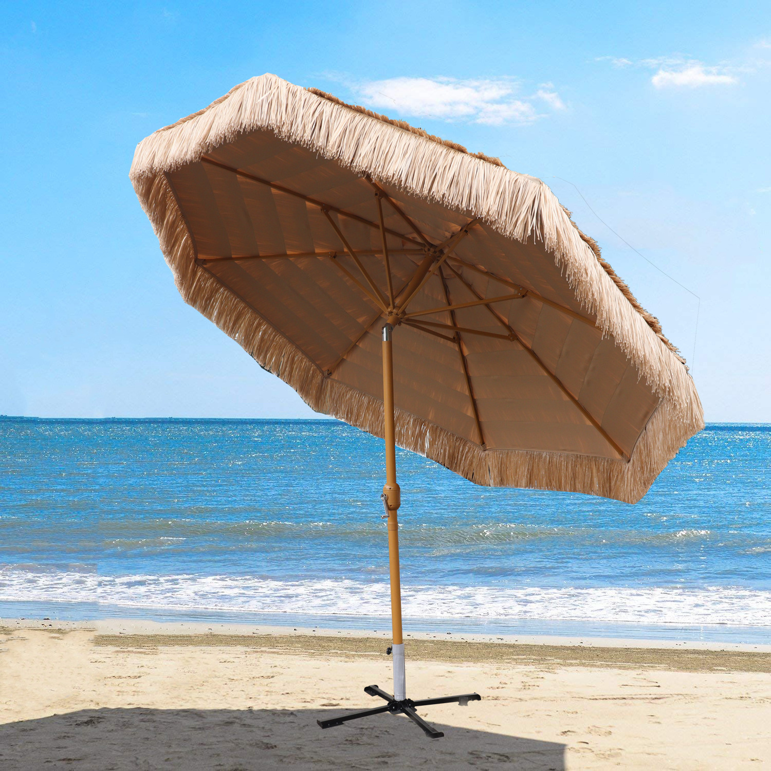 Factory Thatched Tiki Umbrella Hawaiian Style Beach Umbrella 10 Ft Thatched Roof Straw Umbrella