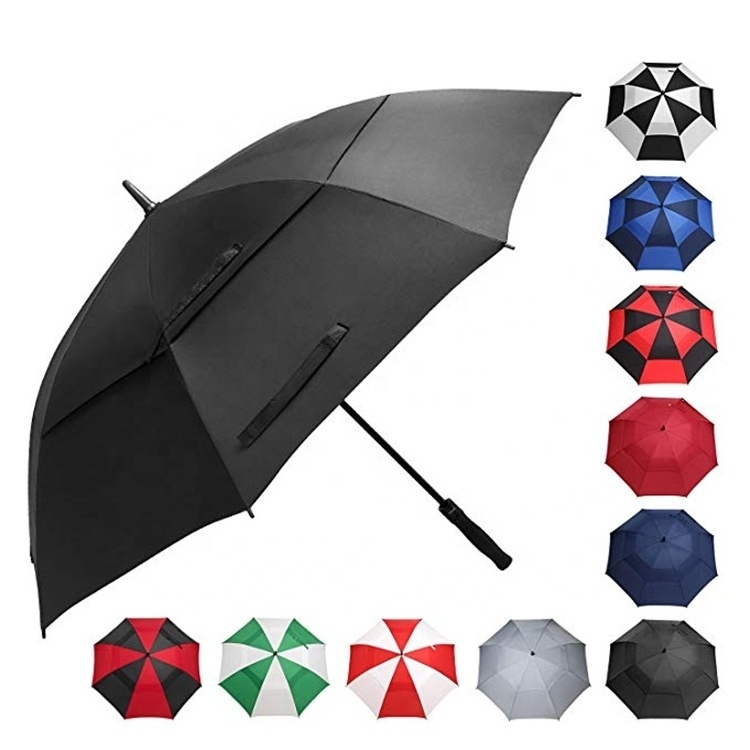 Large Golf Umbrella Windproof Double Layer Canopy Vented Auto Open Straight Golf Umbrellas For Custom Logo Print Ads