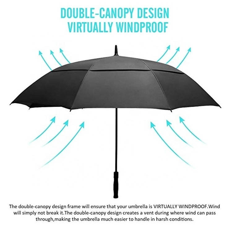 Large Golf Umbrella Windproof Double Layer Canopy Vented Auto Open Straight Golf Umbrellas For Custom Logo Print Ads