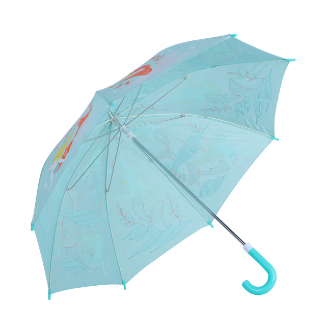 Cheap Price Cute Colorful Custom Design Sky Blue Color Mermaid Print Manual Opening Kids Animal Umbrella