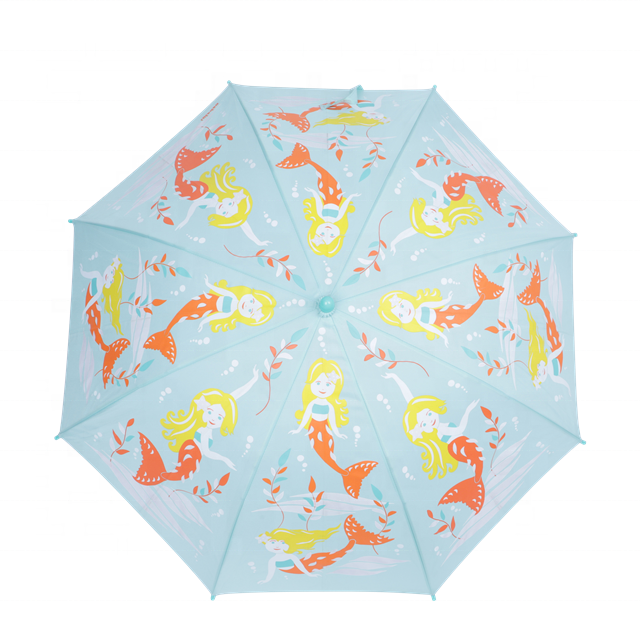 Cheap Price Cute Colorful Custom Design Sky Blue Color Mermaid Print Manual Opening Kids Animal Umbrella