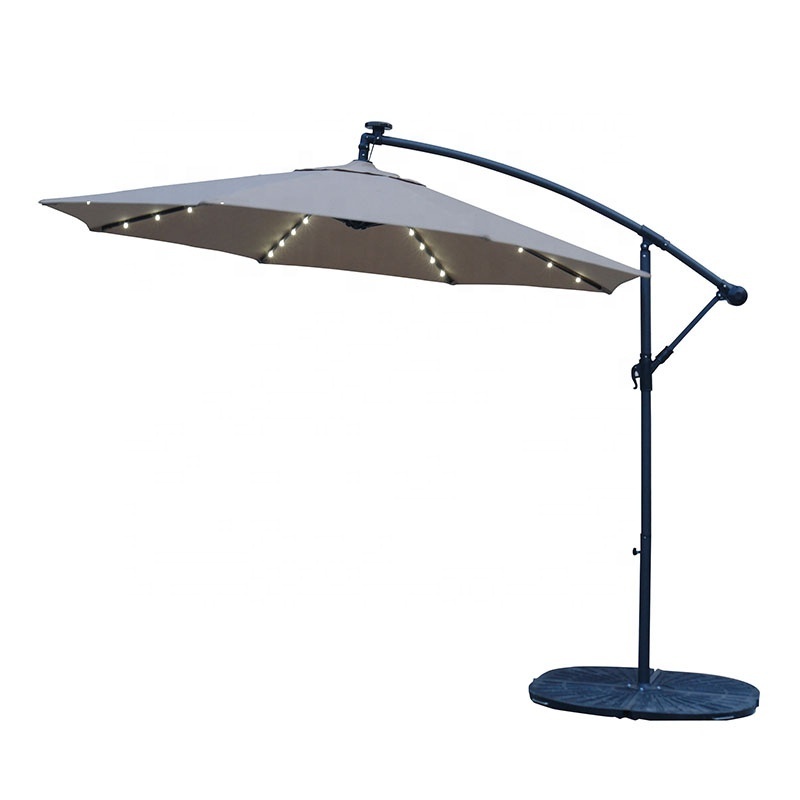 10  Feet  cantilever solar  patio  umbrella with led lights  crank open system