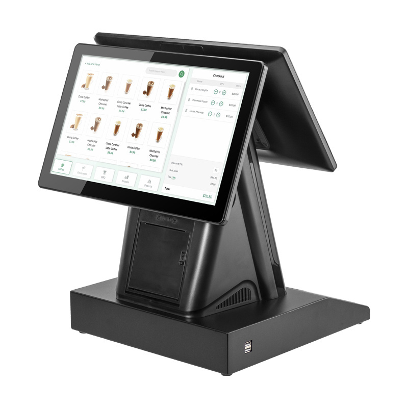 OEM customized smart touch screen kiosk payment 15.6  inch qr code scanner kiosk ticket printing self service order pos system p