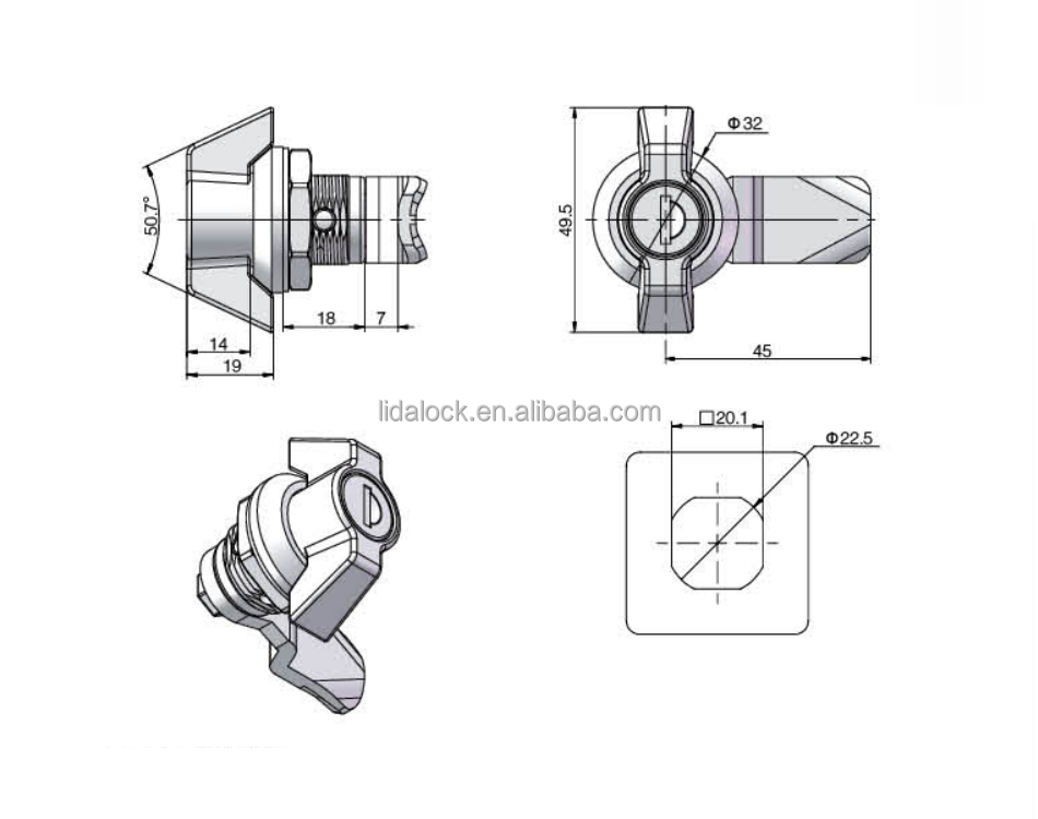 MS324-2 Black Quarter Turn Latch Cam Lock Sandwich Panel Cabinet Zinc Alloy wing handle Lock