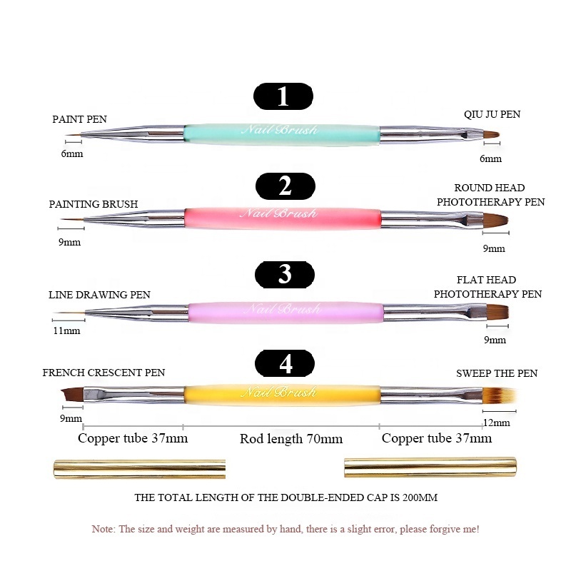 Double Headed Dual-Purpose Phototherapy Color Drawing Line Pen Custom Nail Art Brushes French Acrylic Nail Brush for Nail Glue