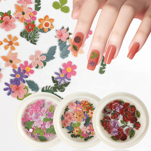 Lidan 8 Colors 3D Beauty Nail Art Wood Pulp Rose Flower Decals Nail DIY Mixed Flash Decoration Simulation Flower Stickers