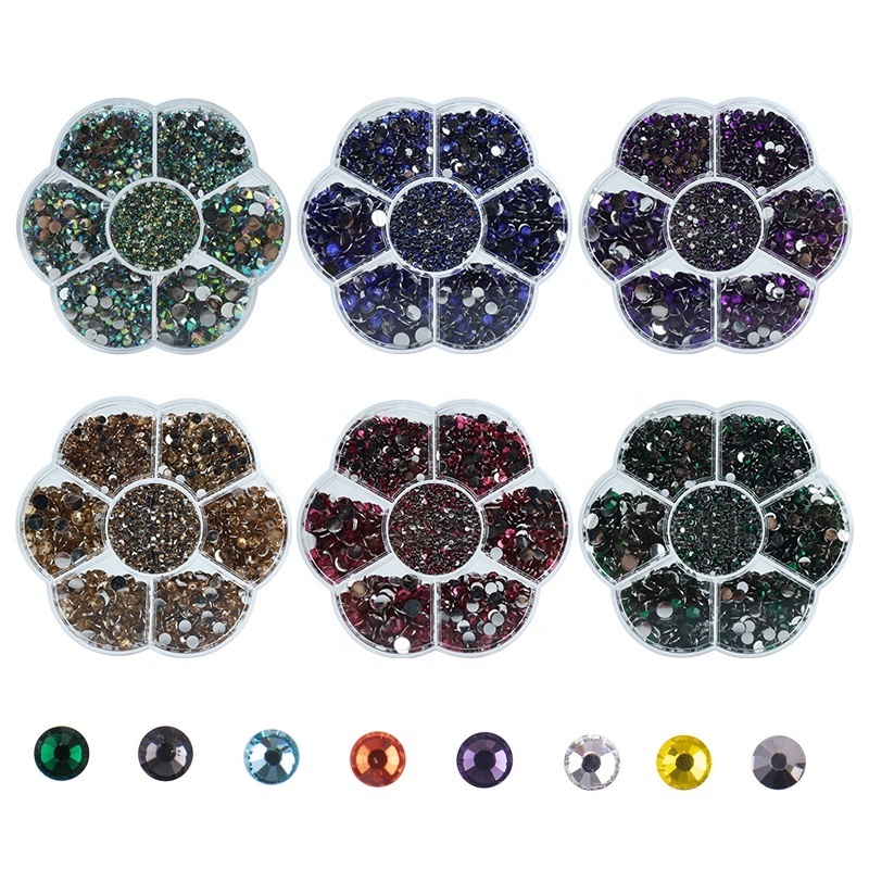 7 Grids/Box AB Crystal Flat Back Clear Nail Rhinestone 3D Flat Bottom Mixed Size Dazzling Diamonds Nail Art Decoration