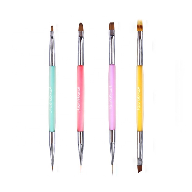 Double Headed Dual-Purpose Phototherapy Color Drawing Line Pen Custom Nail Art Brushes French Acrylic Nail Brush for Nail Glue