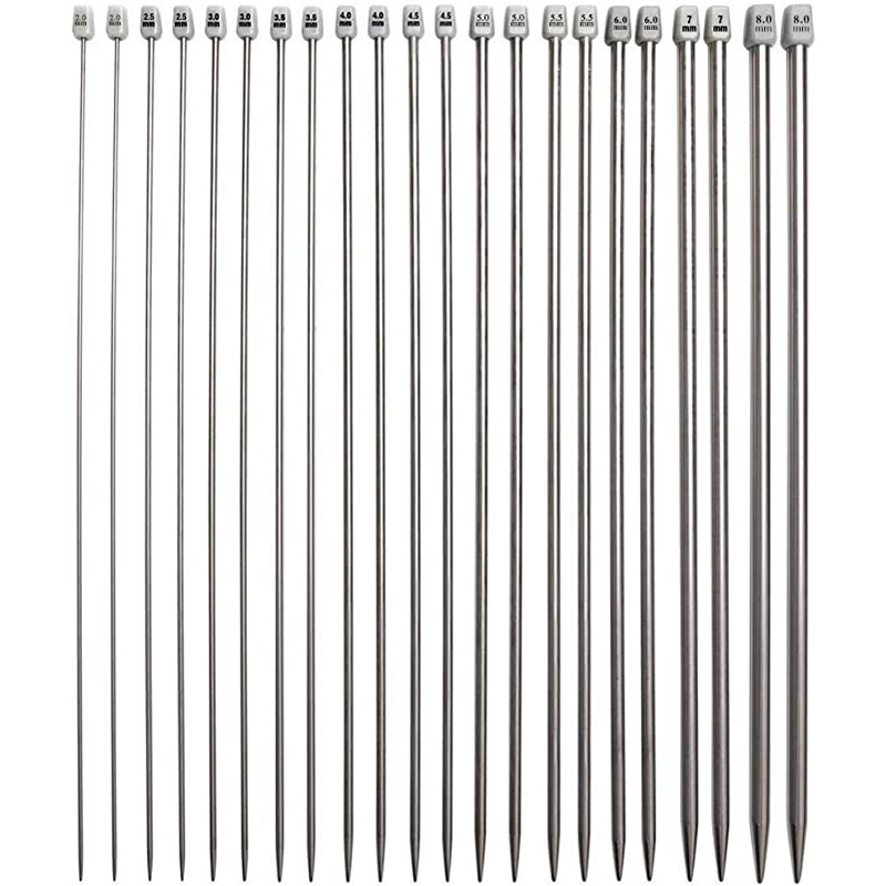 11 Pairs Knitting Needles Stainless Steel Needles Set Straight Sweater Knitting Needles in Various Sizes