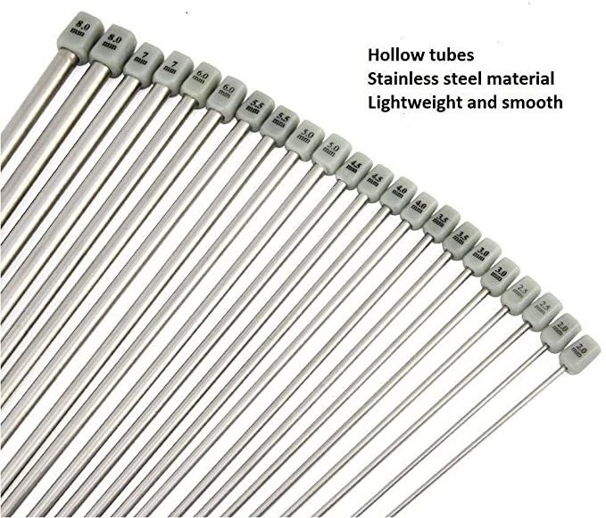 11 Pairs Knitting Needles Stainless Steel Needles Set Straight Sweater Knitting Needles in Various Sizes