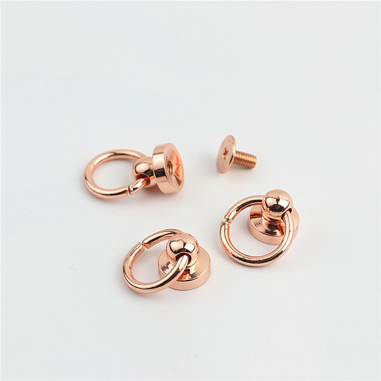 Button Studs Rivets Screwback Round Head with Pull Ring Leather Craft O Ring Screw Rivets Metal Handmade DIY Crafts Nail Heads