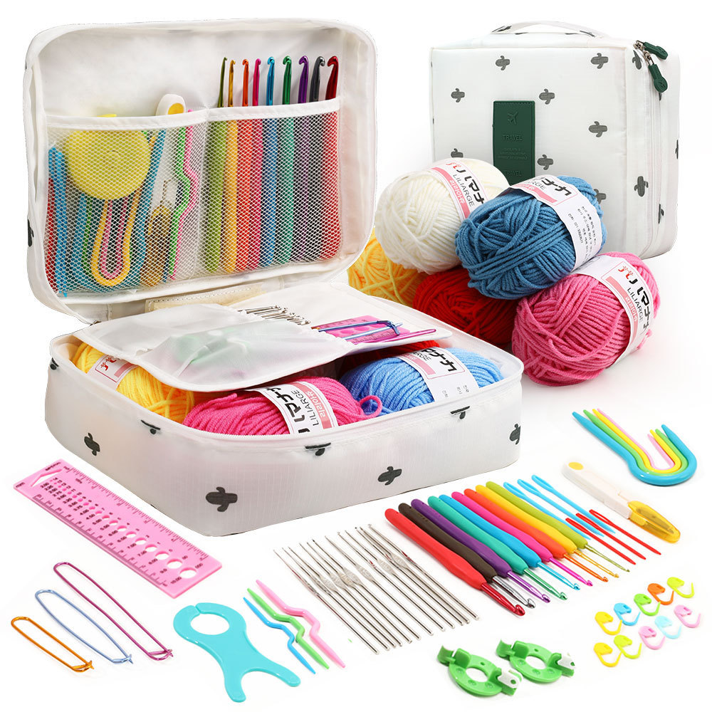 beginner crochet kit with yarn set , crochet hook and full  knitting tool with storage case