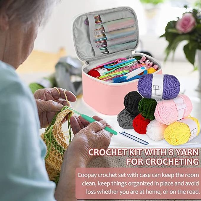 beginner crochet kit with yarn set , crochet hook and full  knitting tool with storage case