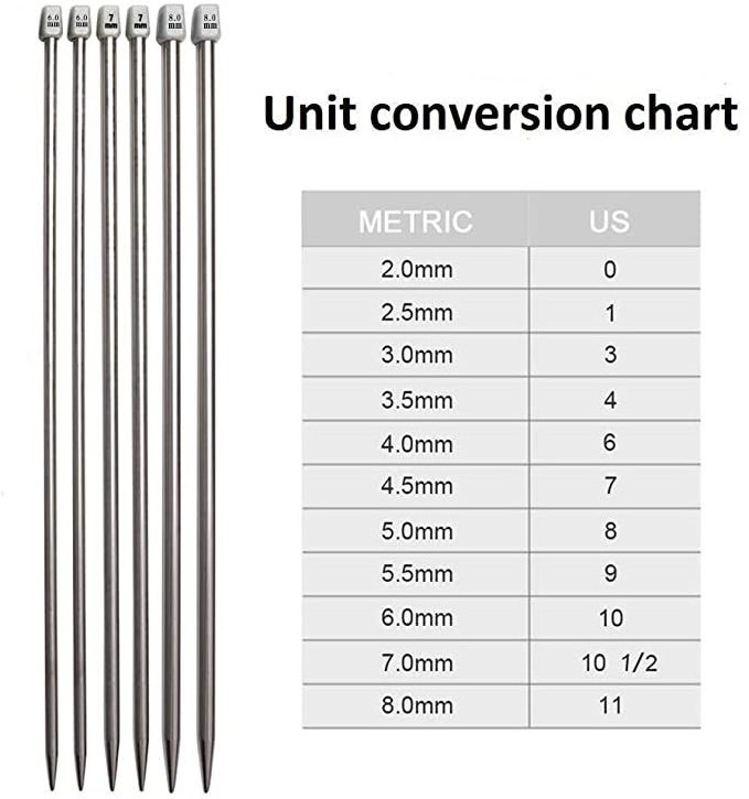 11 Pairs Knitting Needles Stainless Steel Needles Set Straight Sweater Knitting Needles in Various Sizes