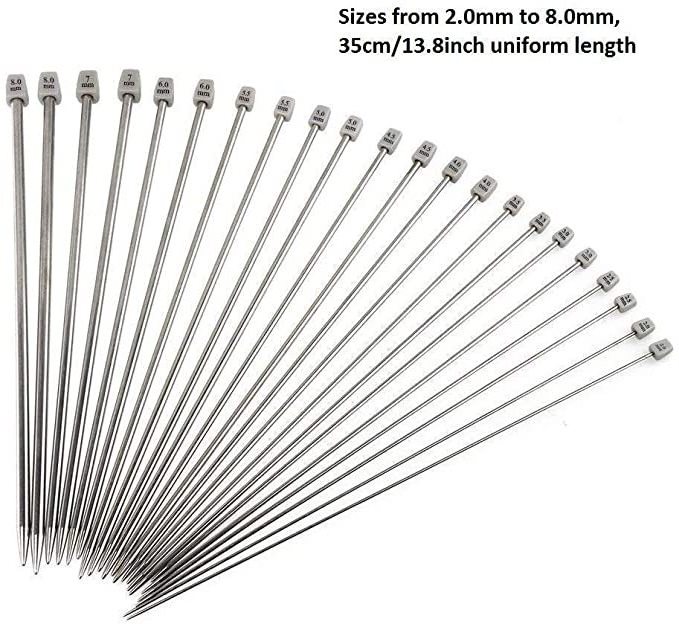 11 Pairs Knitting Needles Stainless Steel Needles Set Straight Sweater Knitting Needles in Various Sizes