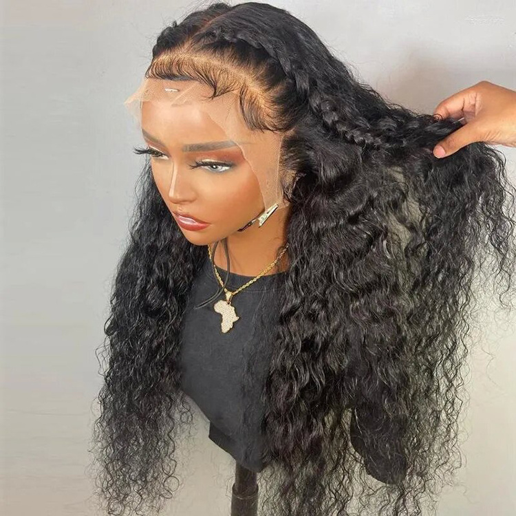 Glueless 250 Density Human Hair Lace Front Wig Water Wave 13x4 13x6 Pre Plucked Afro Kinky Curly HD Lace Frontal Wig Human Hair