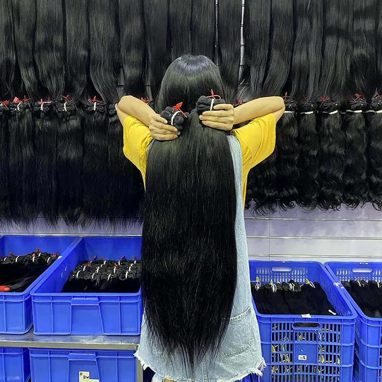 Unprocessed Vietnamese Virgin Cuticle Intact Hair Bundle Vendors Bulk Double Drawn Weft Raw Indian Temple Human Hair Extensions