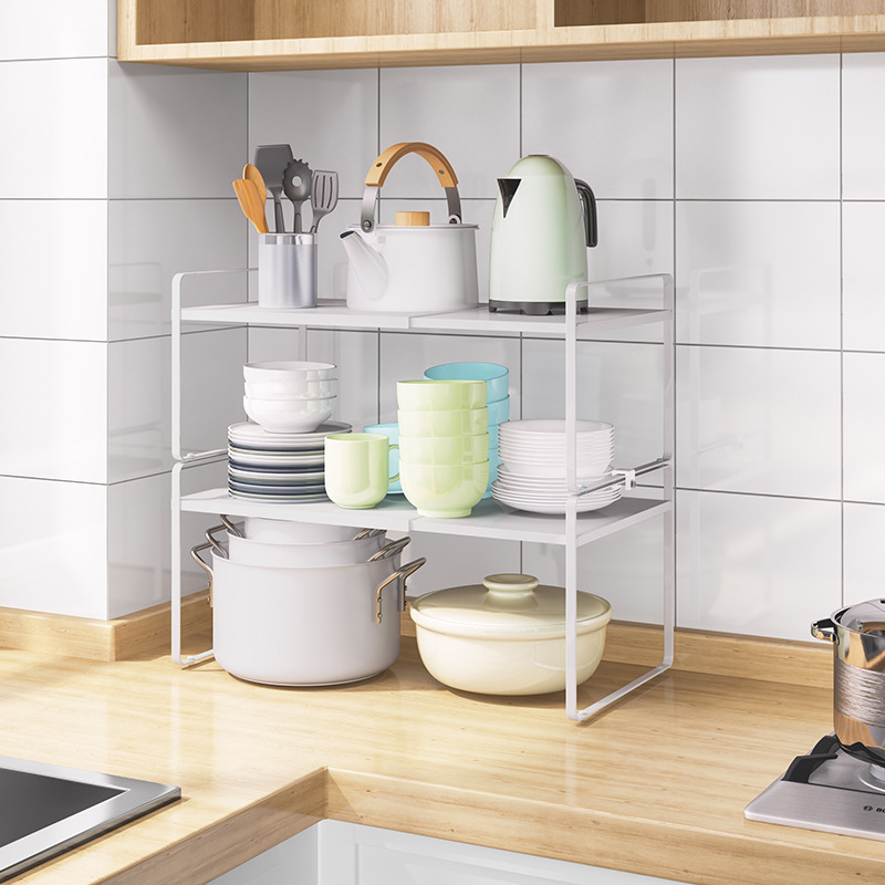 Retractable kitchen layer shelving cabinets under sink dishes storage microwave shelf storage rack