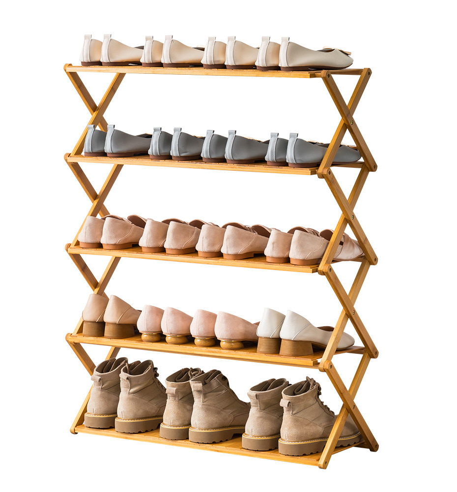 2/3/4/5/6 tier Portable no assembly Foldable designs amazing living wooden bamboo Panel shoe racks for home