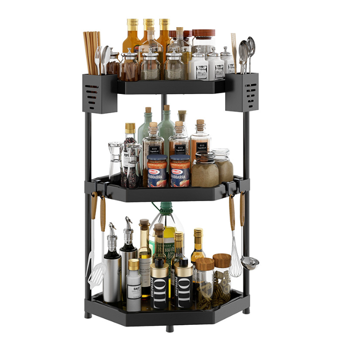 Multi-Layer Kitchen Corner Shelf Non-Perforated Seasoning Rack Countertop Storage for Spices Packaged in Box