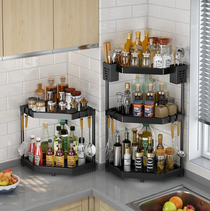 Multi-Layer Kitchen Corner Shelf Non-Perforated Seasoning Rack Countertop Storage for Spices Packaged in Box