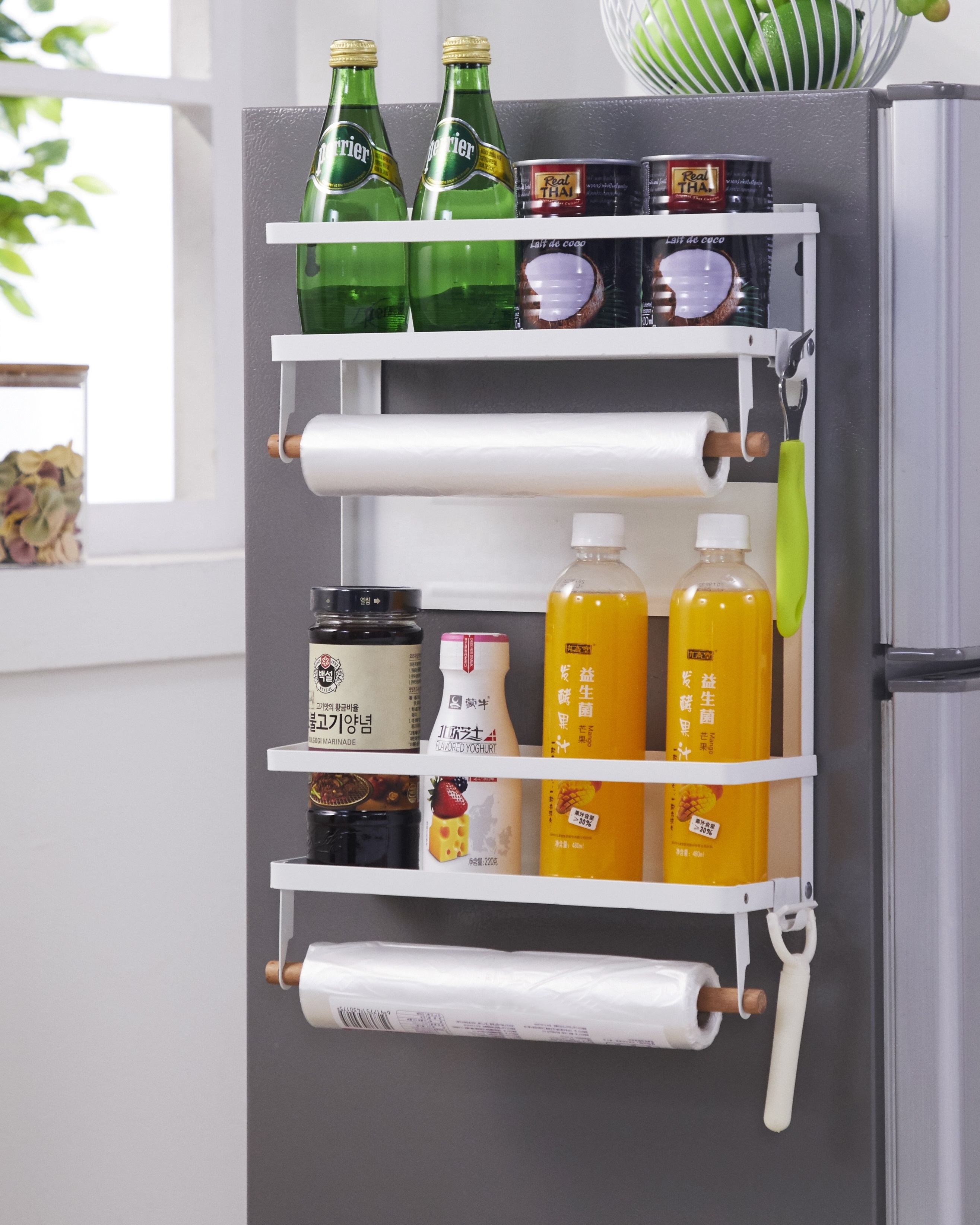 Metal Fridge Side Holder Shelf Magnetic Refrigerator Storage Organizer Tool Hanging Rack