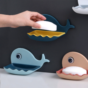 Plastic Bathroom Soap Holder Household Items Kitchen Sponge Rack 2 Layer Small Items Storage Whale Shape Wall Mounted Soap Box