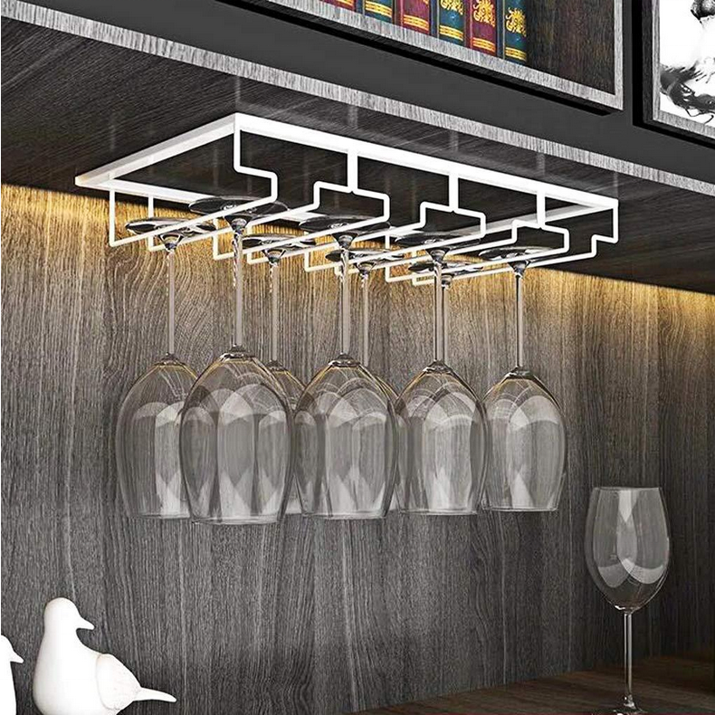 Under Cabinet Hanging Metal Stemware Wine Glass Rack for Bar Kitchen