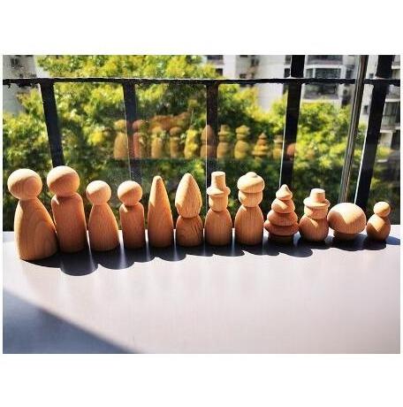 Children Handmade Painting Wooden Peg Dolls Mushroom Fish Trees Snowman