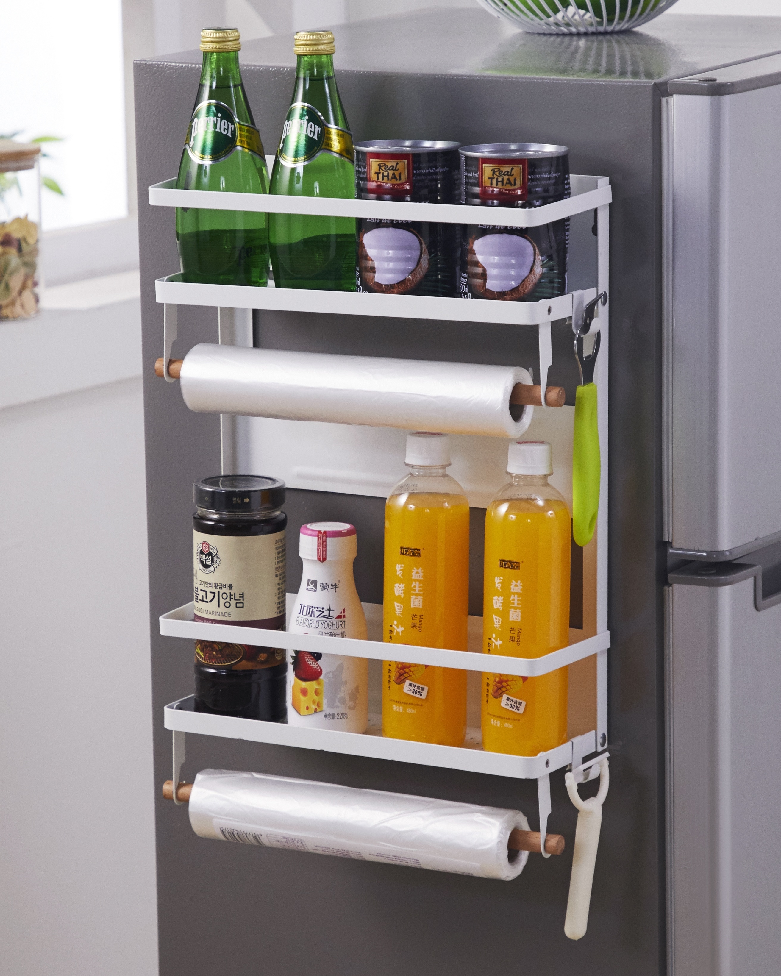 Metal Fridge Side Holder Shelf Magnetic Refrigerator Storage Organizer Tool Hanging Rack