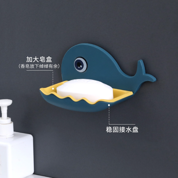 Plastic Bathroom Soap Holder Household Items Kitchen Sponge Rack 2 Layer Small Items Storage Whale Shape Wall Mounted Soap Box