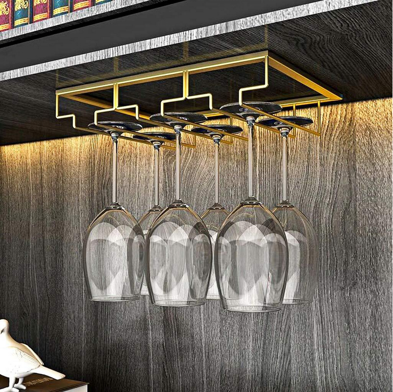 Under Cabinet Hanging Metal Stemware Wine Glass Rack for Bar Kitchen