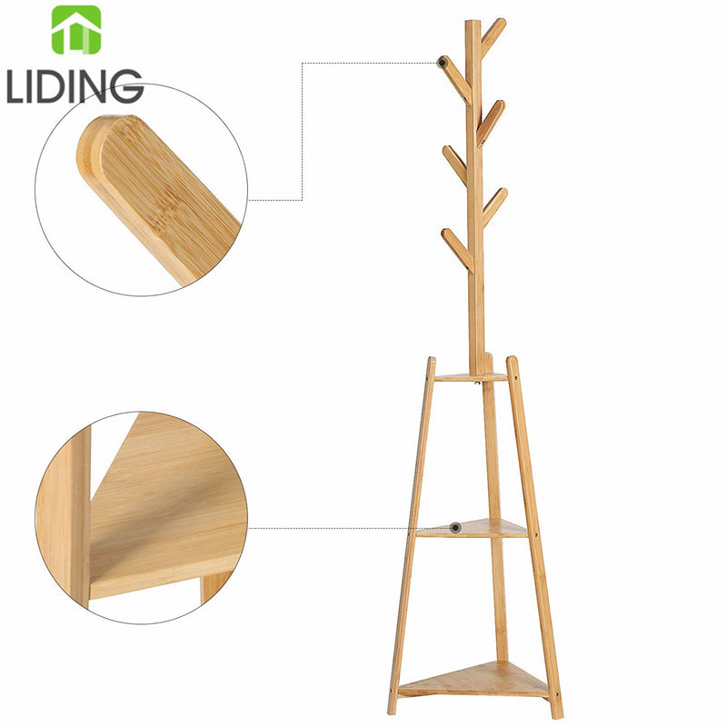 Chinese style office bamboo tree shape coat stand rack with shelves  Bamboo 2 in 1 Coat Rack