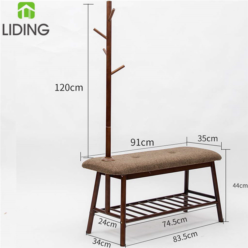 Simple vertical Tree Shaped Hanger with Shoe Stool  Natural Bamboo Hat Coat Rack Bamboo 2 in 1 coat rack