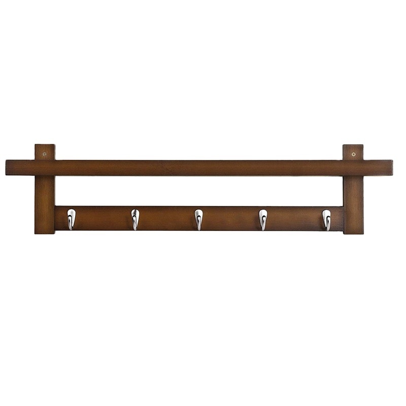 Bamboo Entryway Hanging Coat Rack with 5 Hooks, Wall Floating Shelf