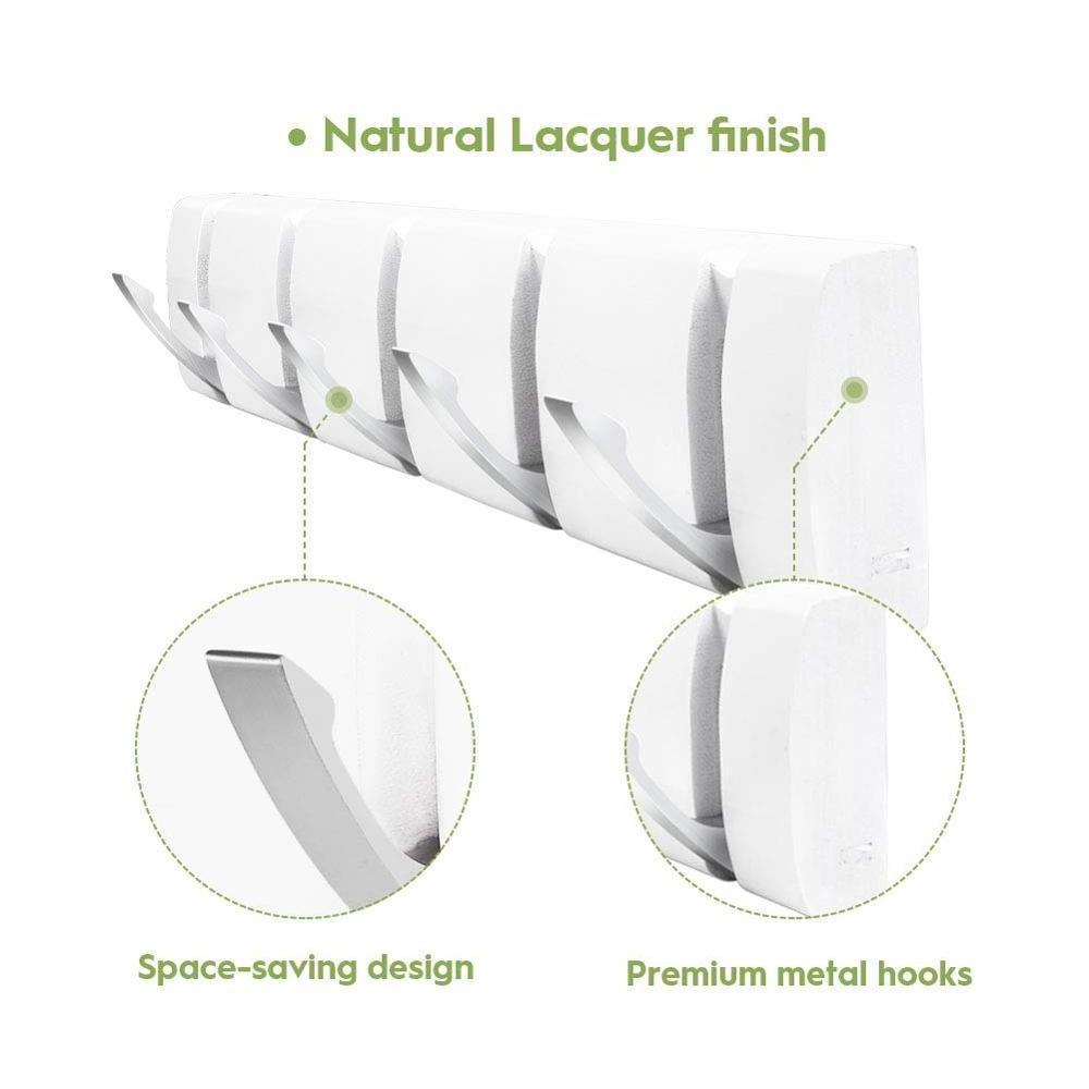 Bamboo 5-Hook Wall Mounted Floating Coat Rack White Finish