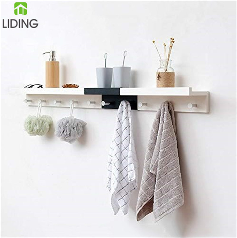 Bamboo Wall Mounted Coat Rack with 3 Hooks and Upper Shelf White Finish