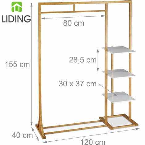 Large Bamboo Hallway Garment Rack with Clothes Rail