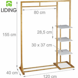 Large Bamboo Hallway Garment Rack with Clothes Rail