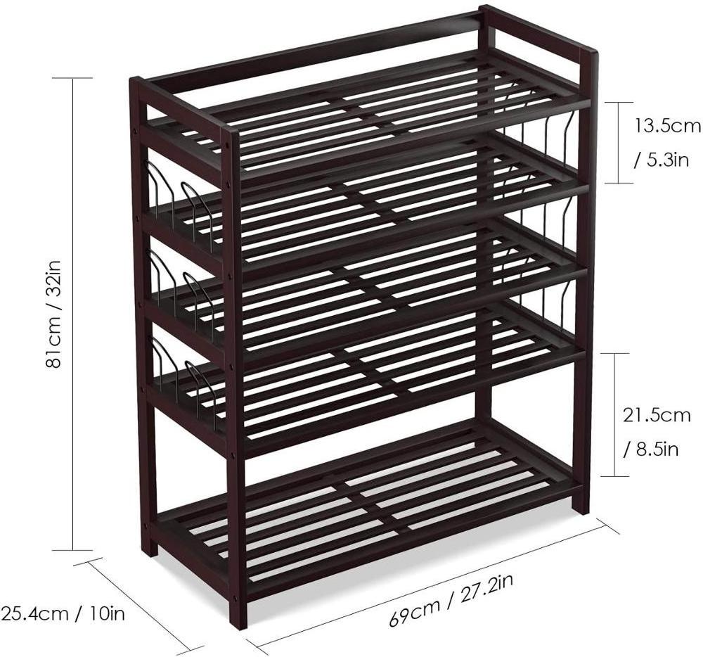 5 Tier Bamboo Shoe Rack Free Standing Shelves