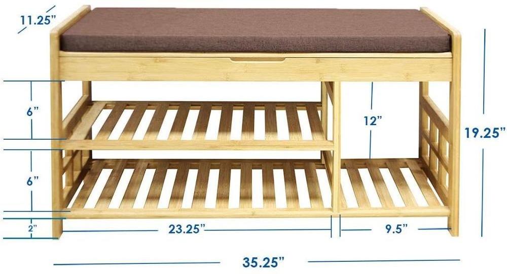 Premium Quality Bamboo Shoes Bench Boot Organizing Upholstered Shoe Rack Entryway Storage Organizer