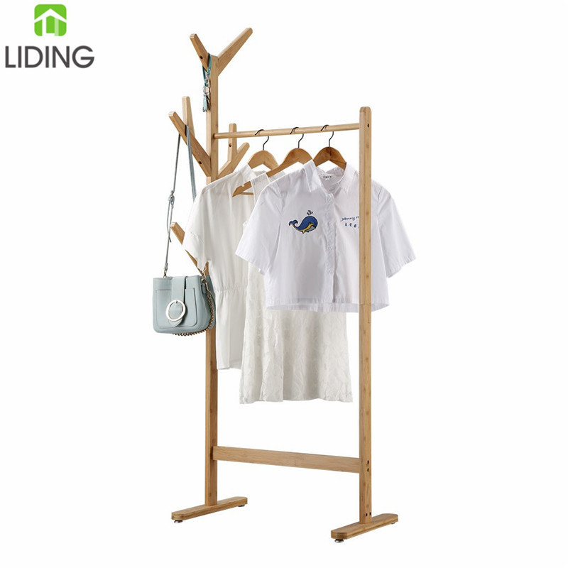 Bamboo Clothing Garment Rack Tree Stand Coat Hanger