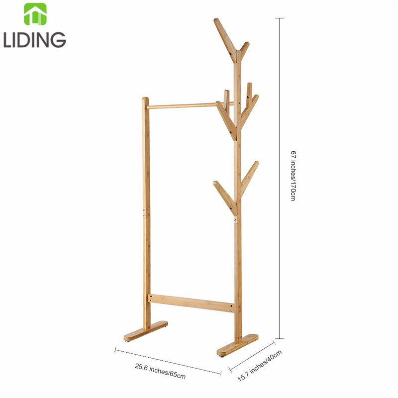 Bamboo Clothing Garment Rack Tree Stand Coat Hanger